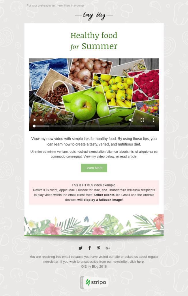 Video in email marketing — Stripo template