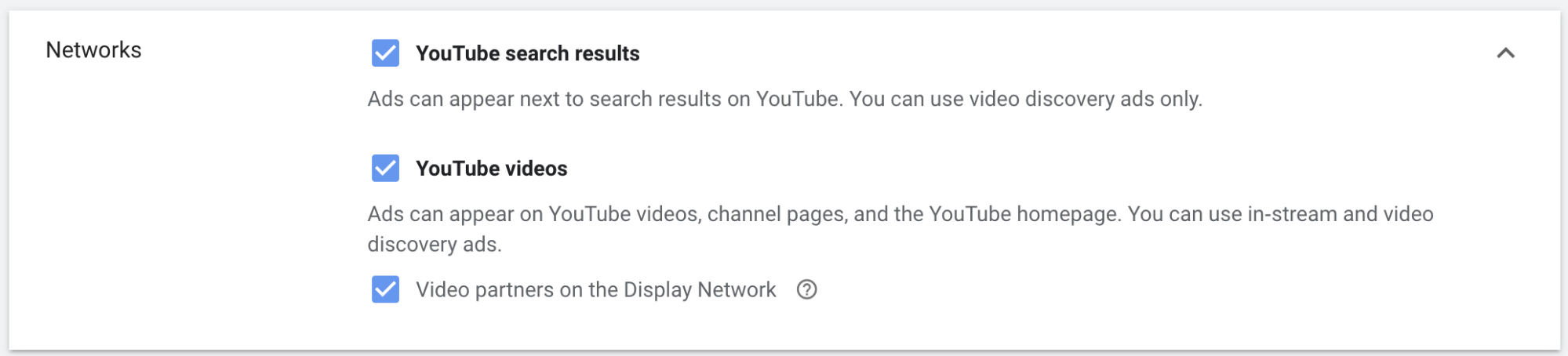 YouTube video ads — Networks