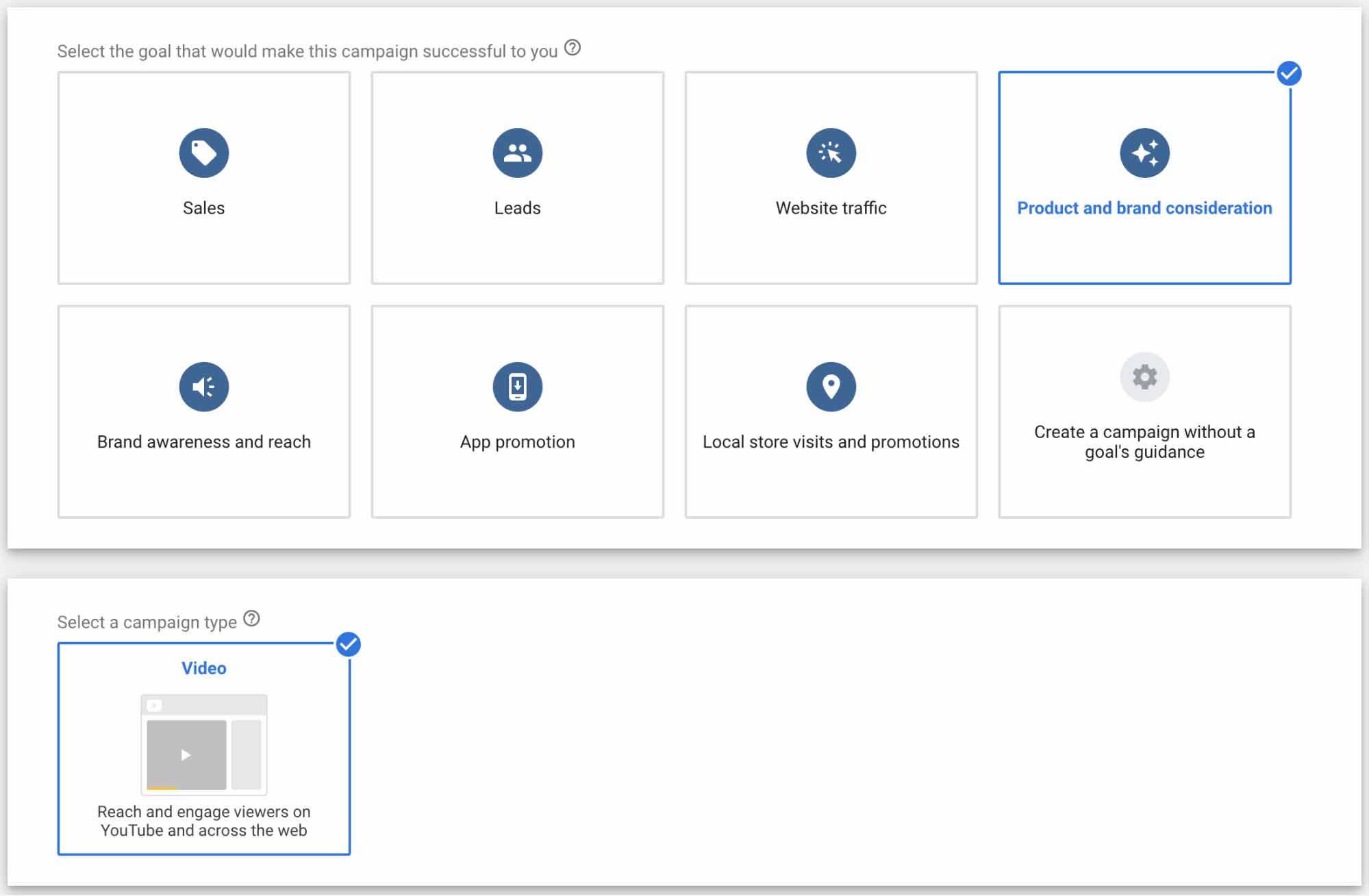 YouTube video ads — product and brand consideration goal